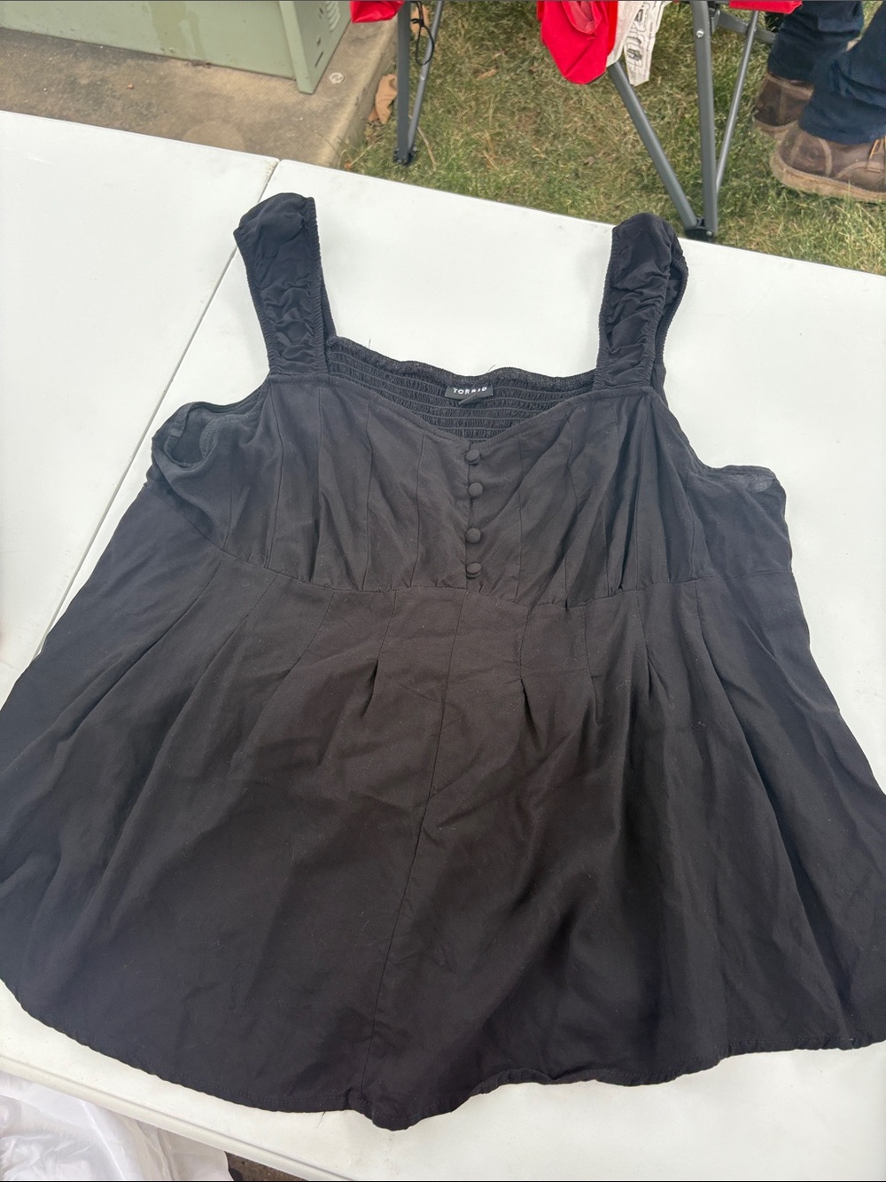 Black Sleeveless Peplum Tank Top with Button Front - Unknown Brand